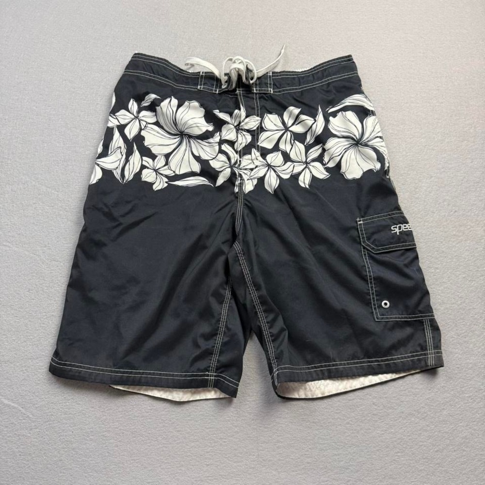 Speedo Swim Trunks Floral Black White Board Shorts Beach Summer Swimwear - Picture 2 of 7